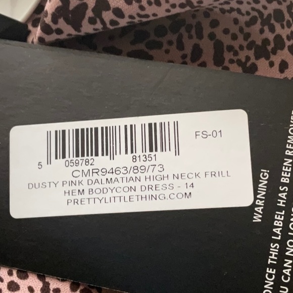 PrettyLittleThing Dusty Pink Dalmatian High Neck Frill Hem Bodycon Dress Size 10 - Picture 6 of 12